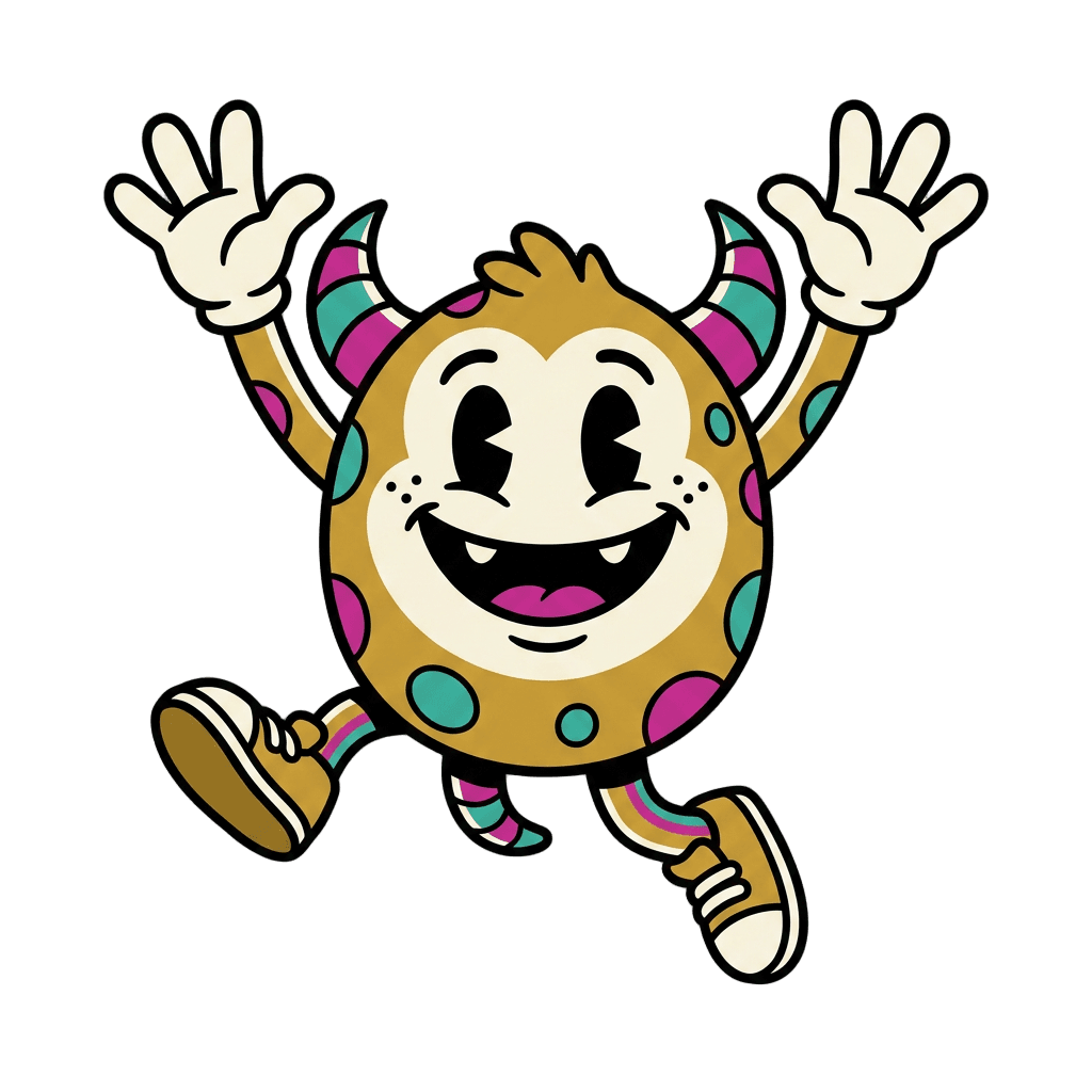 The FOILMONSTER mascot leaping with joy