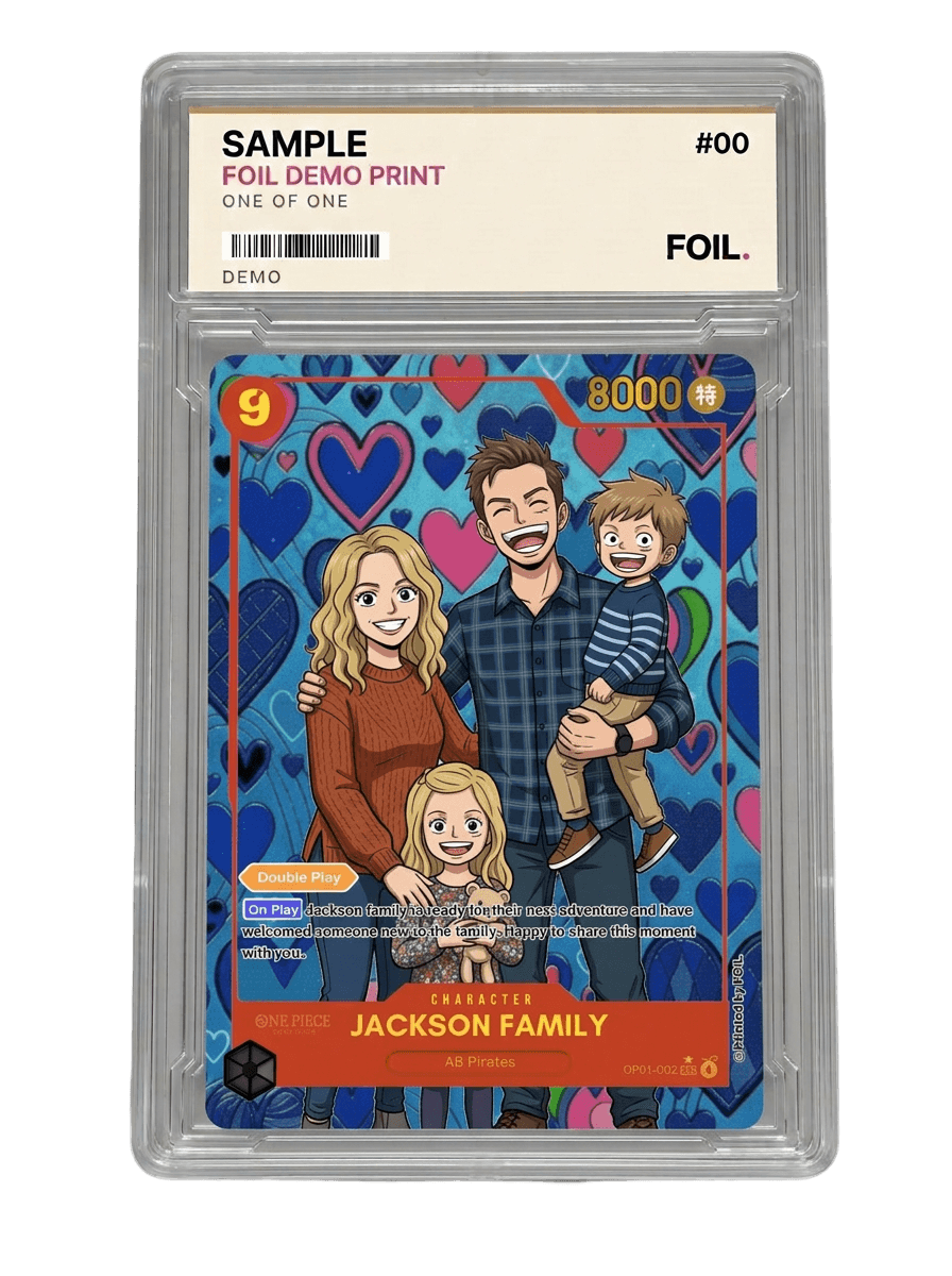 A finished FOILMONSTER card sealed in its slab with a numbered label