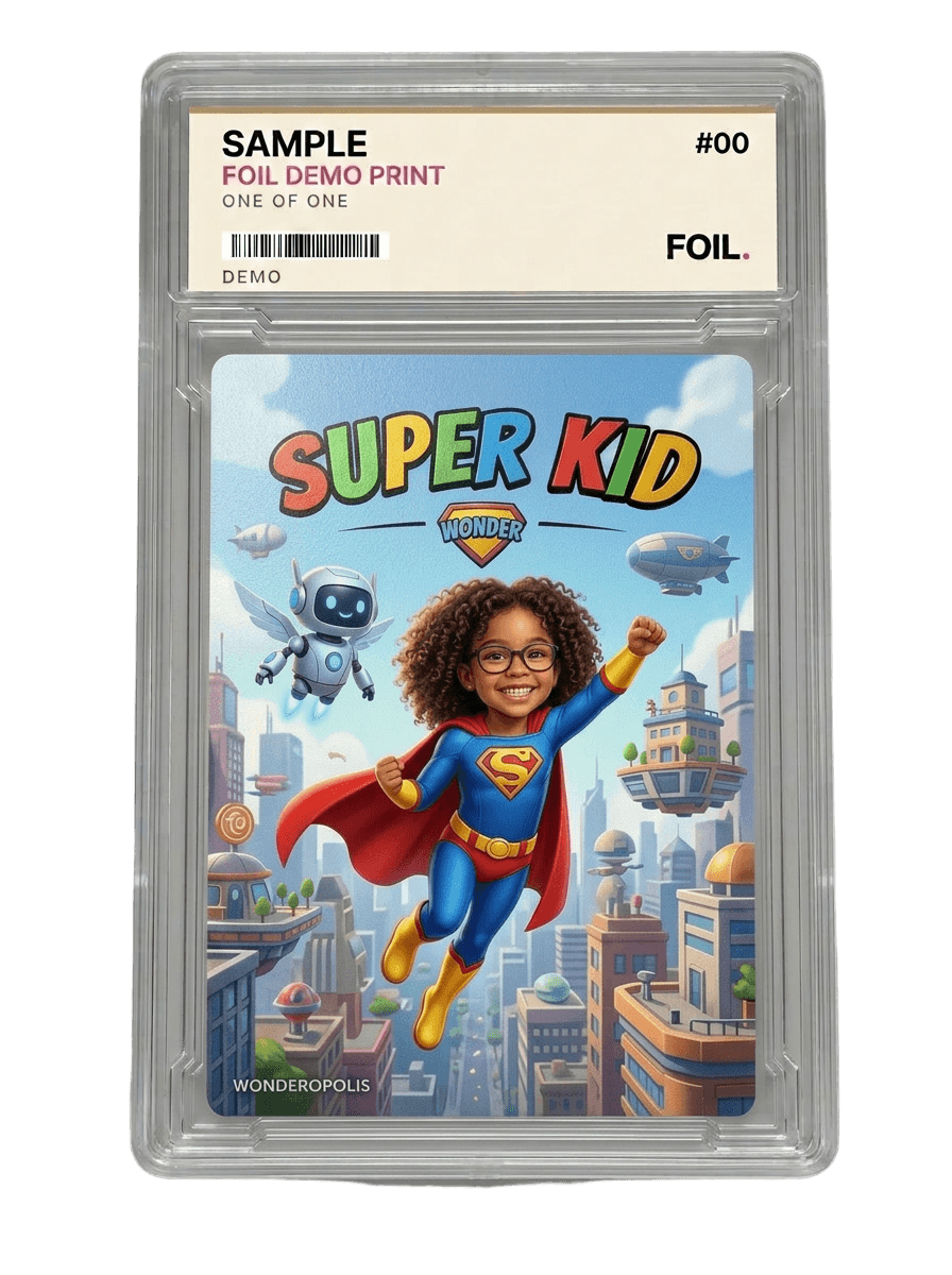A slabbed one of one FOILMONSTER holographic art card