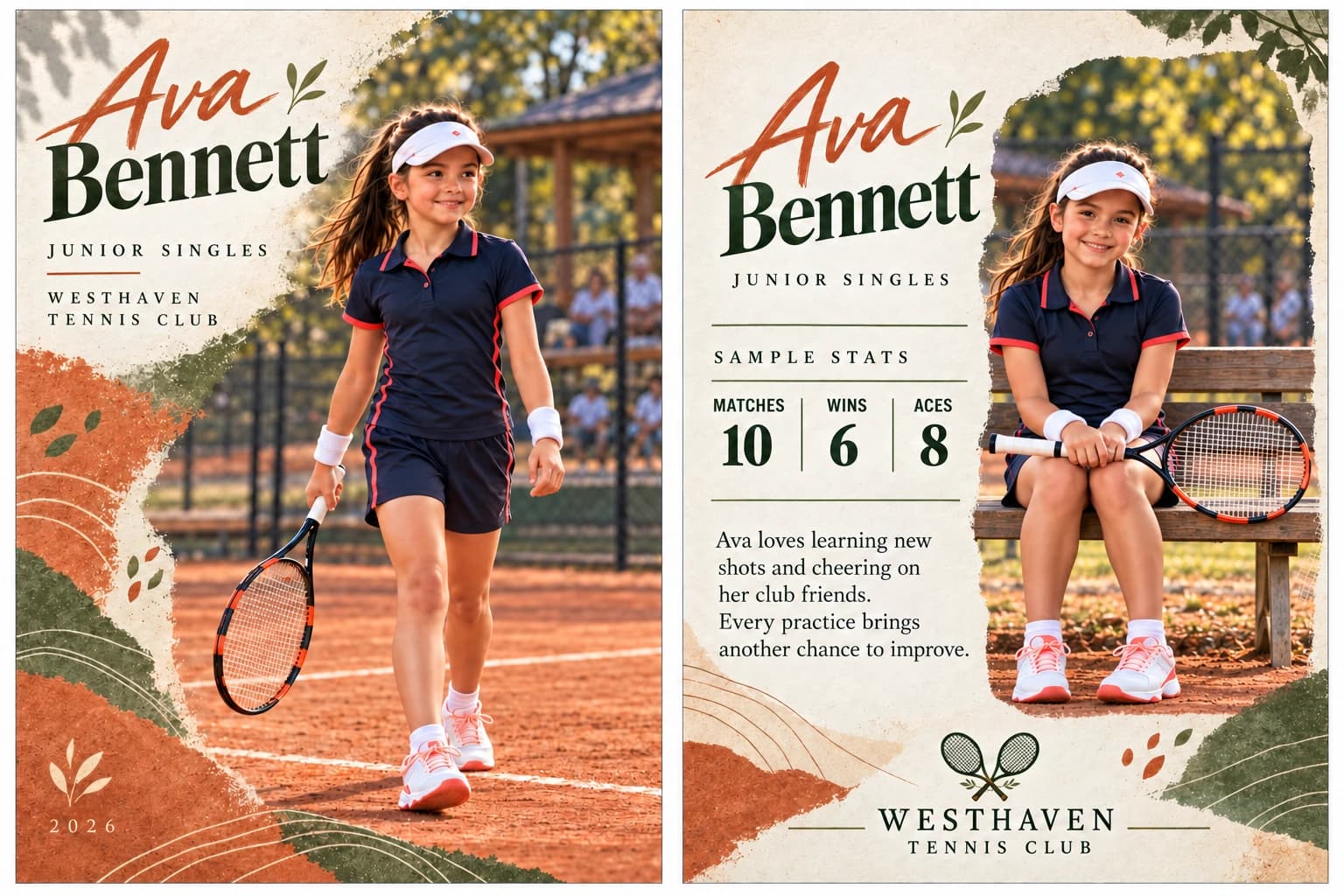 Ava Bennett tennis card, Earth Court design, front