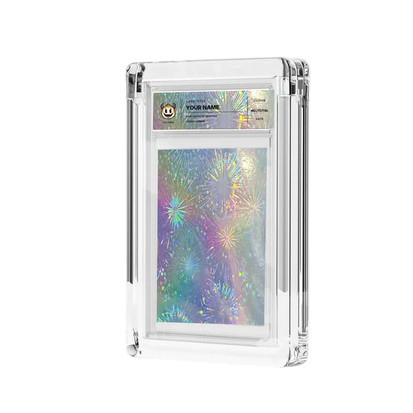 Big Bang foil and transparent label in acrylic casing, mockup