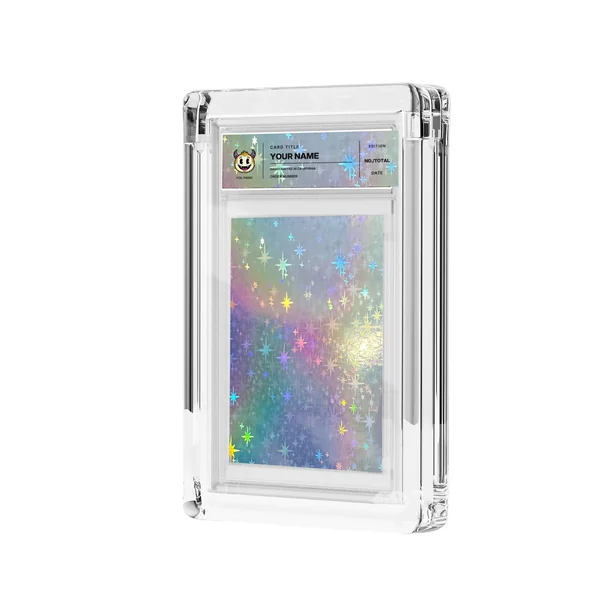 Starlight foil and transparent label in acrylic casing, mockup