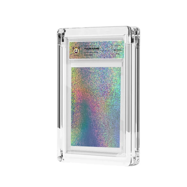 Stellar Burst foil and transparent label in acrylic casing, mockup